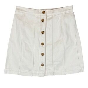 Banana Republic White Button Front Denim A-Line Mini Skirt Size 6